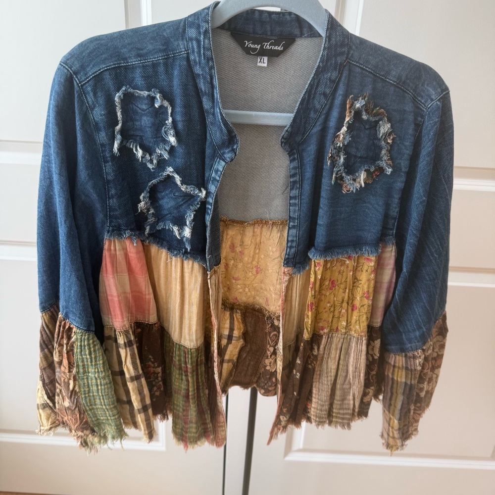 Young Threads Patchwork Cotton Jacket, Cropped, Xl - image 3